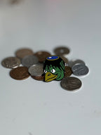 Japanese yokai, Kappa, enamel pin displayed on Japanese yen coins