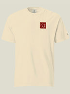 Front view of a cream tee with red Kokoro hanko stamp graphic on the chest
